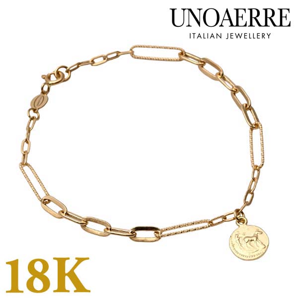 【クリーナープレゼント】UNOAERRE ウノアエレ コインブレスレット 18金 K18YG イエローゴールド ユニ..