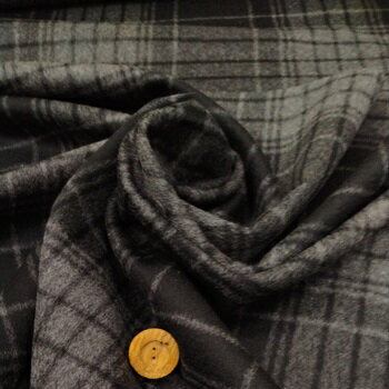 【ウール・カシミヤ混生地 チェック柄 黒×グレー】2個(1m)以上、50cm単位販売商品