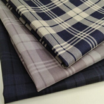 Checkered - 【綿麻 シーチング プリント生地 チェック柄 3色 】2個(1m)以上、50cm単位販売商品