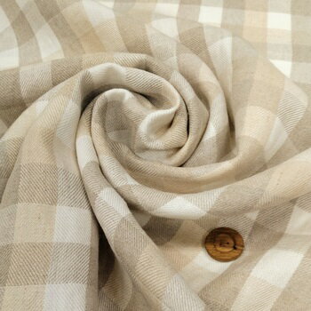 【 麻 100% 杉綾生地 ブロックチェック柄 ベージュ系 】2個(1m)以上、50cm単位販売商品