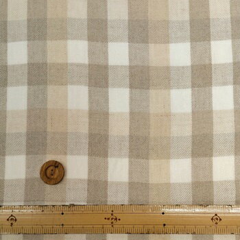 【 麻 100% 杉綾生地 ブロックチェック柄 ベージュ系 】2個(1m)以上、50cm単位販売商品