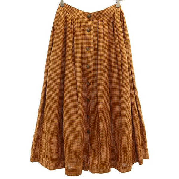 スキャナ リネン チェック ロングスカート 38 オレンジ系 Scana レディース 【中古】 【230520】