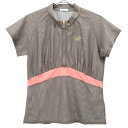 古着 アディダス adidas プリント トレーニング 半袖 ハーフジップ シアー シャツ M グレー スポーツ ウォームアップ レディース 【中古】