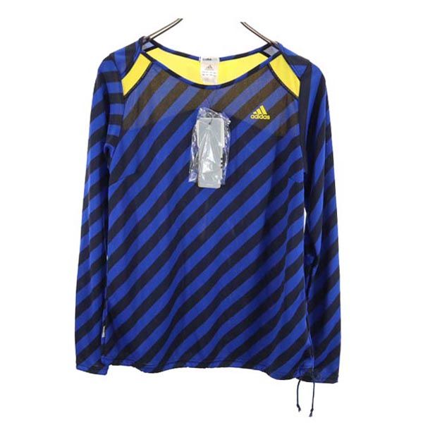 古着 未使用 アディダス adidas ボーダー柄 トレーニング 長袖 Tシャツ L ダークネイビー レディース 【中古】