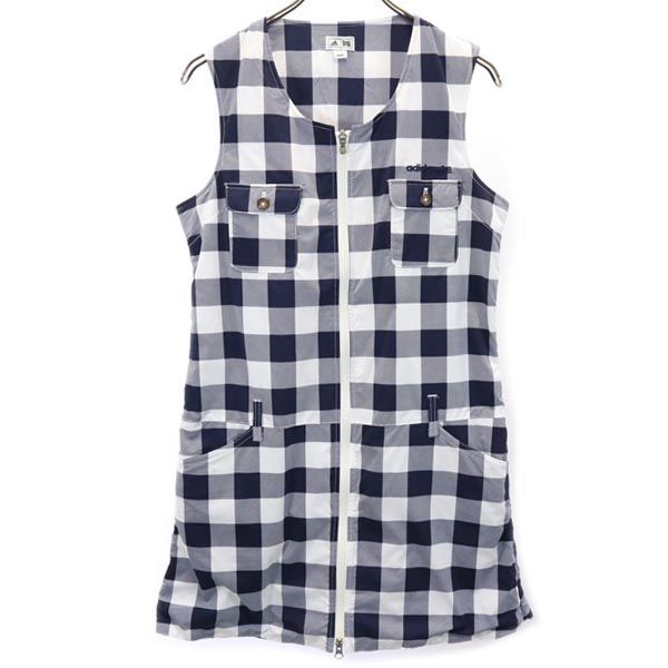 古着 アディダス チェック ゴルフ ノースリーブ ワンピース M ネイビー系 adidas ゴルフウェア レディース 【中古】 【231225】 【PD】