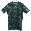 古着 アンダーアーマー UNDER ARMOUR 総柄 トレーニング 半袖 Tシャツ LG ブラック×グリーン ロゴプリント レディース 【中古】