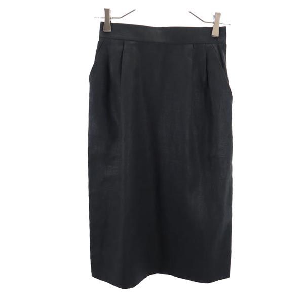 古着 YVES SAINT LAURENT イヴサンローラン ミディ丈 リネン タイトスカート S ブラック系 サイドジップ レディース 【中古】 【PD】