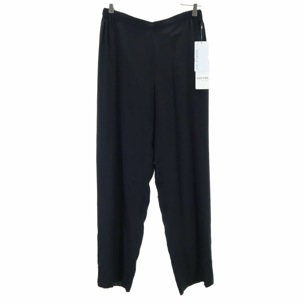 古着 ADPINA 未使用 イタリア製 シルク ロングパンツ 46 ブラック タグ付き ウエストゴム レディース 【中古】 【PD】