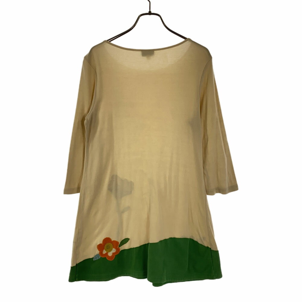 古着 Jocomomola ホコモモラ ワッペン 花柄 7分袖 チュニック 40 ベージュ ワンピース レディース 【中古】 【PD】