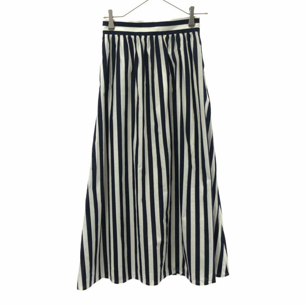 イシカワラボ 日本製 ストライプ ロング丈 ギャザースカート フリー ホワイト×ネイビー ISHIKAWA-LABO サイドジップ レディース 【中古】 【PD】