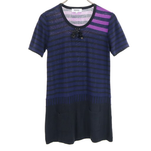 古着 ソニアバイソニアリキエル SONIA by SONIA RYKIEL ボーダー切替 半袖 チュニック 38 ネイビー系 コットンセーター ニット レディース 【中古】 古着 ソニアバイソニアリキエル SONIA by SONIA RYKIEL ボーダー切替 半袖 チュニック 38 ネイビー系 コットンセーター ニット レディース 【中古】