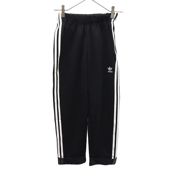 アディダス トレフォイルロゴ 3ライン ボーイフレンドパンツ XS ブラック adidas ロールアップ ジャージ レディース 【中古】 【230516】