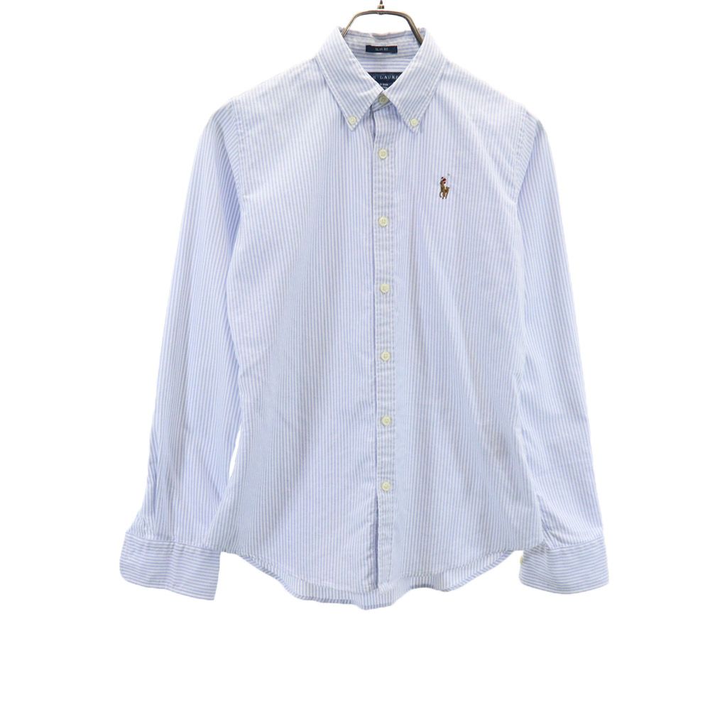 ラルフローレン ストライプ柄 長袖 ボタンダウンシャツ 2 水色系 RALPH LAUREN レディース 【中古】 【240208】