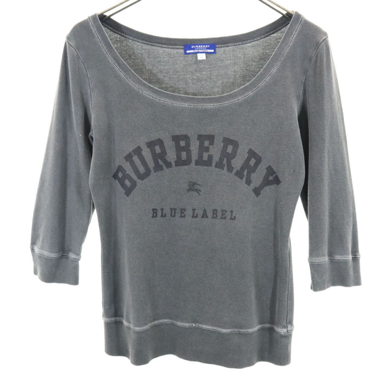 バーバリーブルーレーベル 三陽商会 日本製 5分袖 Tシャツ 38 グレー系 BURBERRY BLUE LABEL カットソー レディース 【中古】 【240309】 メール便可 【PD】