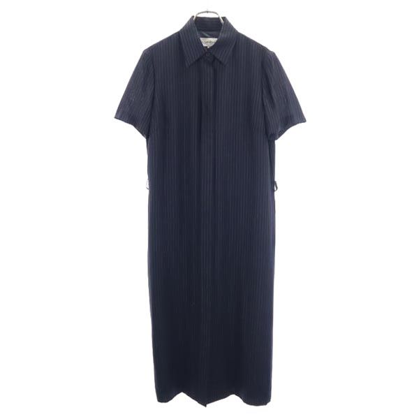 イヴサンローラン 三陽商会 日本製 ウールブレンド ストライプ 半袖 シャツ ワンピース 36 ネイビー系 YVES SAINT LAURENT レディース 古着 221024 【PD】のサムネイル