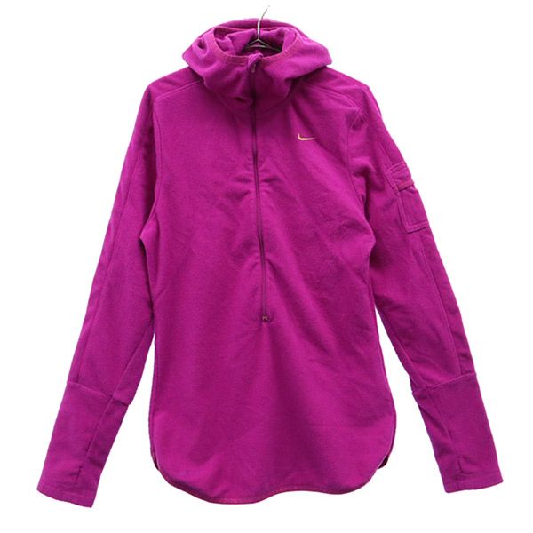古着 ナイキ NIKE ロゴ刺繍 長袖 ハーフジップ フーディー フリースジャケット M パープル レディース 【中古】 【PD】