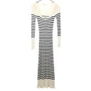 古着 ZARA ザラ ボーダー柄 長袖 ロングワンピース XS アイボリー系 レディース 【中古】 【PD】(4)