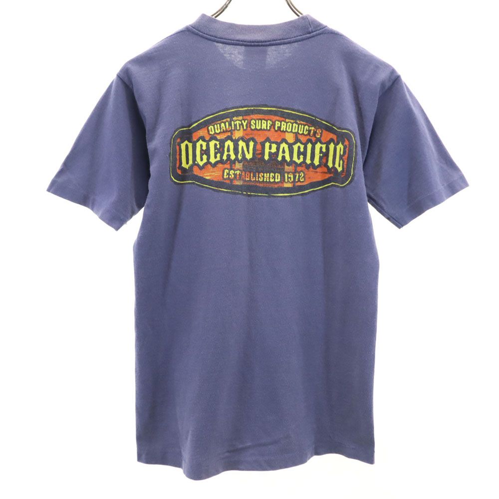 オーシャンパシフィック 90s USA製 オールド バックプリント 半袖 Tシャツ L ネイビーパープル系 oceanpacific レディース   メール便可
