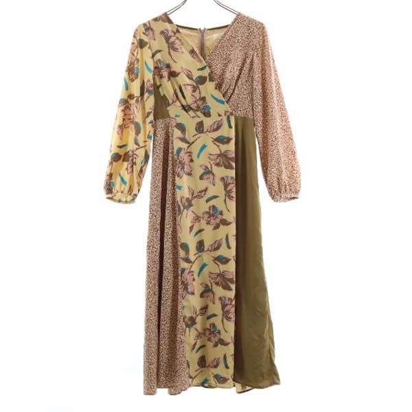 リリーブラウン 総柄 ワンピース F Lily Brown 長袖 ロング パッチワーク風 レディース 【R220919】 【中古】