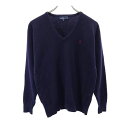 ラルフローレン ウール100% Vネック ニット L ネイビー系 RALPH LAUREN 長袖 セーター ロゴ レディース 【中古】 【231015】