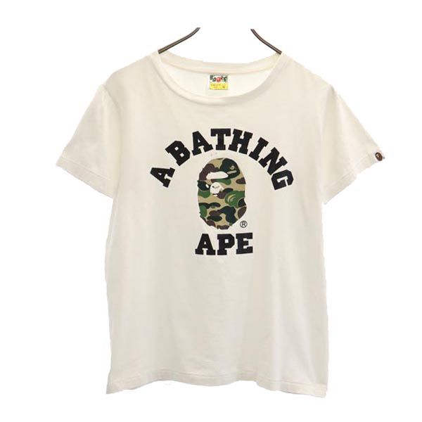 ベイプ プリント 半袖 Tシャツ XS ホワイト系 BAPE A BATHING APE ロゴ レディース 【中古】 【230706】 メール便可
