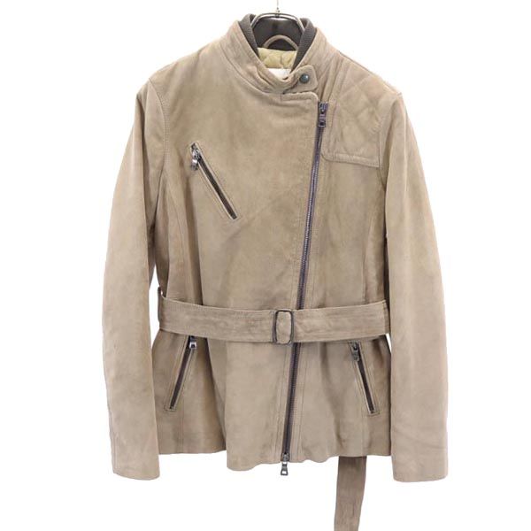 コーチ 牛革 スエード レザージャケット XS ベージュ系 COACH 収納カバー付き 本皮 レディース 【中古..