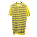 ダナキャランニューヨーク ボーダー柄 半袖 ポロシャツ M イエロー×グレー DKNY DONNA KARAN NEW YORK 日本製 レディース 【中古】 ...