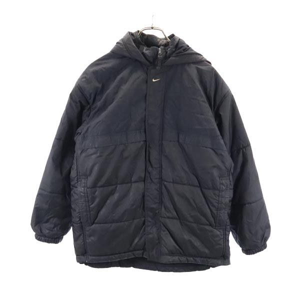 古着 NIKE ナイキ 90s 00s 白タグ オールド ナイロン 中綿ジャケット L（14-16） ブラック 裏メッシュ ..