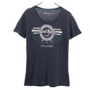 ハードロックカフェ プリント 半袖 Tシャツ M ネイビー HARD ROCK CAFE ロゴ レディース   メール便可