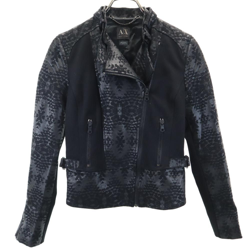 アルマーニエクスチェンジ 総柄 ダブルライダースジャケット XS ブラック系 ARMANI EXCHANGE レディース 【中古】 【240106】