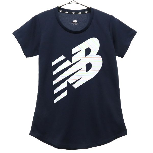 ニューバランス ロゴプリント 半袖 Tシャツ S ネイビー new balance スポーツ トレーニングウェア レディース 【中古】 【231026】 メール便可