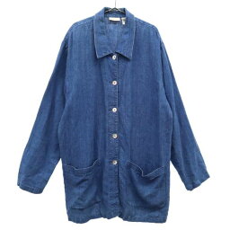 エリザベスバイリズクレイボーン 長袖 リネン デニム シャツジャケット 16 ブルー ELISABETH BY LIZ CLAIBORNE レディース 【中古】 【231123】