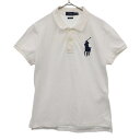 ポロラルフローレン ビッグポニー 刺繍 半袖 ポロシャツ M ホワイト POLO RALPH LAUREN スキニーフィット 鹿の子地 ロゴ レディース 【中古】 【230702】