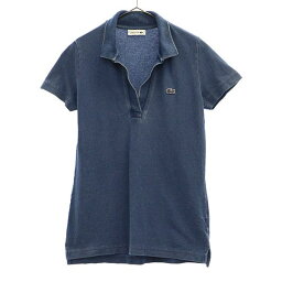 ラコステ ロゴワッペン 半袖 ポロシャツ 36 ブルー LACOSTE スキッパーカラー 鹿の子 レディース 【中古】 【230804】