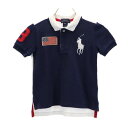 ポロラルフローレン ビッグポニー 刺繍 半袖ポロシャツ 3/3T ネイビー POLO RALPH LAUREN 鹿の子 ロゴ キッズ 【中古】 【230707】 メール便可