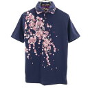 古着 撫威羅守 プリント 半袖 ポロシャツ M ネイビー系 レディース 【中古】(4)