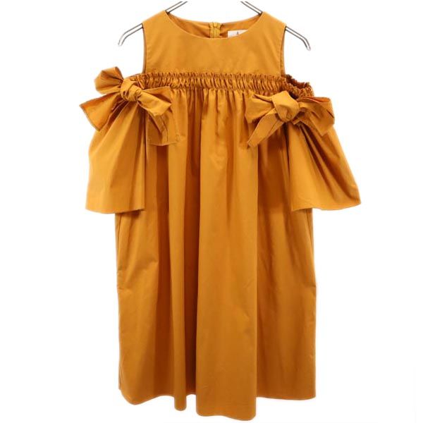 ランバンオンブルー 日本製 オープンショルダー ワンピース 38 キャメル LANVIN en Bleu レディース 【中古】 【230906】