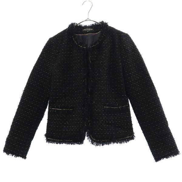 古着 LAUTREAMONT BLACK ロートレアモン ブラック 総柄 ウールブレンド ノーカラージャケット 36 ブラック レディース 【中古】 【PD】