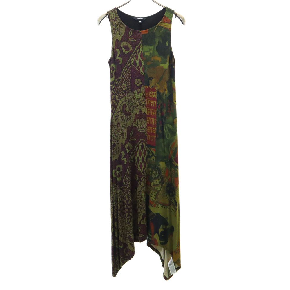 古着 Desigual デシグアル 総柄 ノースリーブ ロングワンピース XS グリーン系 ストレッチ レディース 【中古】 【PD】