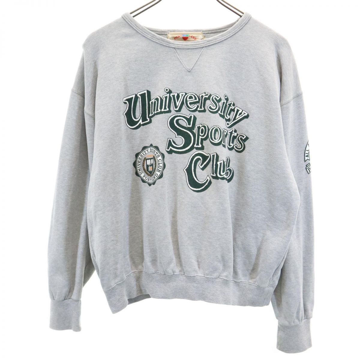 古着 ポートランド PORT LAND 日本製 プリント 長袖 スウェット トレーナー M グレー MOTOMACHI レディース 【中古】 【PD】