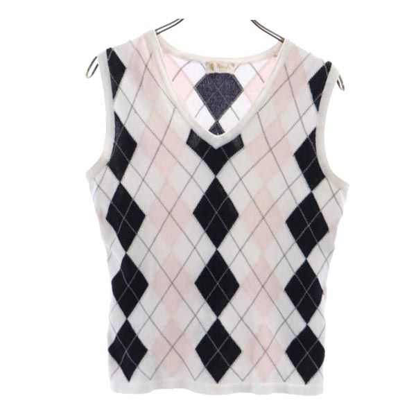 古着 Pringle プリングル アーガイル ニットベスト S 白系 レディース 【中古】 【PD】