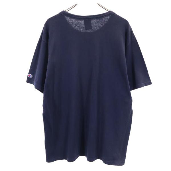 古着 Champion チャンピオン 90s オールド 青タグ ロゴプリント 半袖 Tシャツ L ネイビー メンズ 【中古】