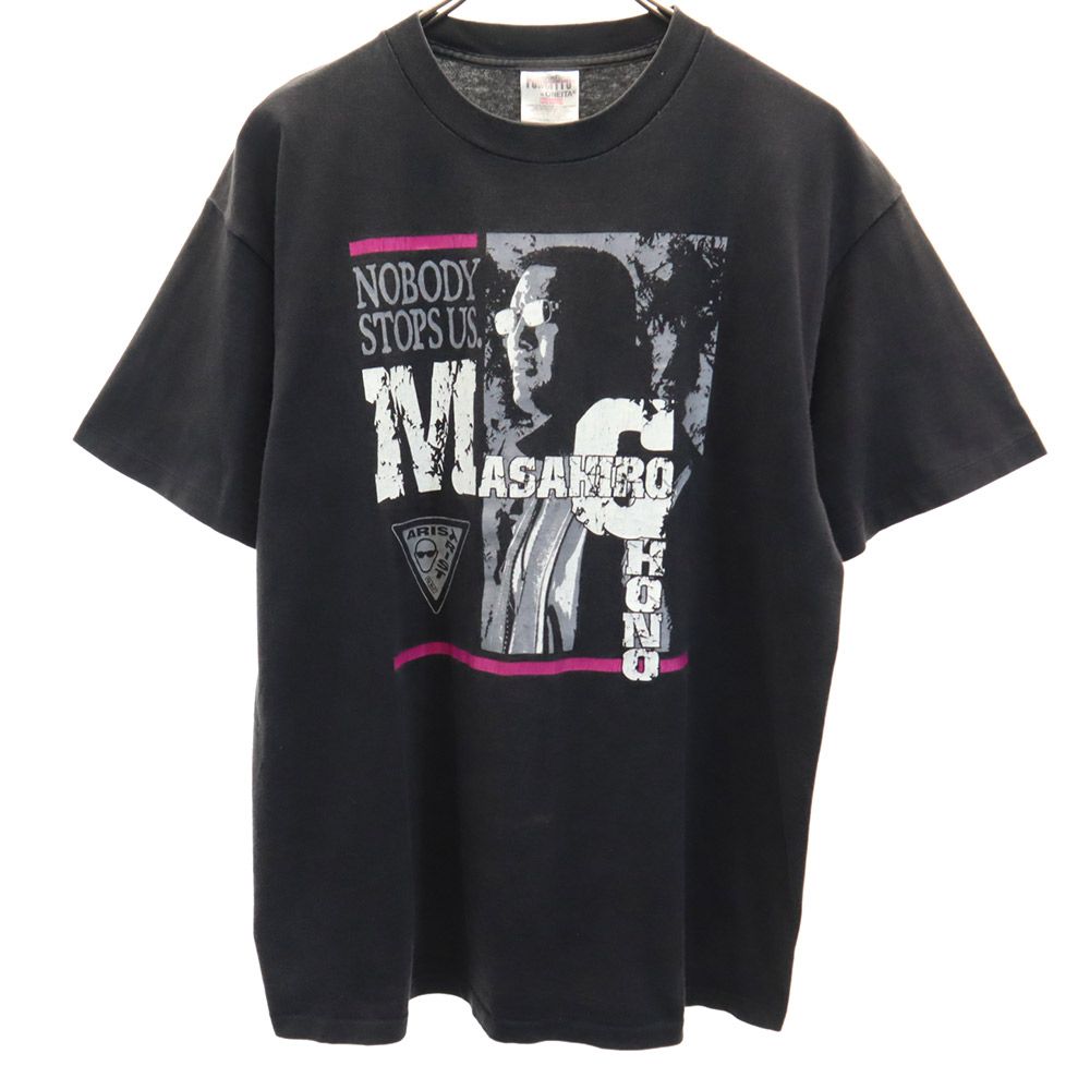 古着 ONEITA オニータ 90s オールド 蝶野正洋 プリント 半袖 Tシャツ L ブラック メンズ 【中古】