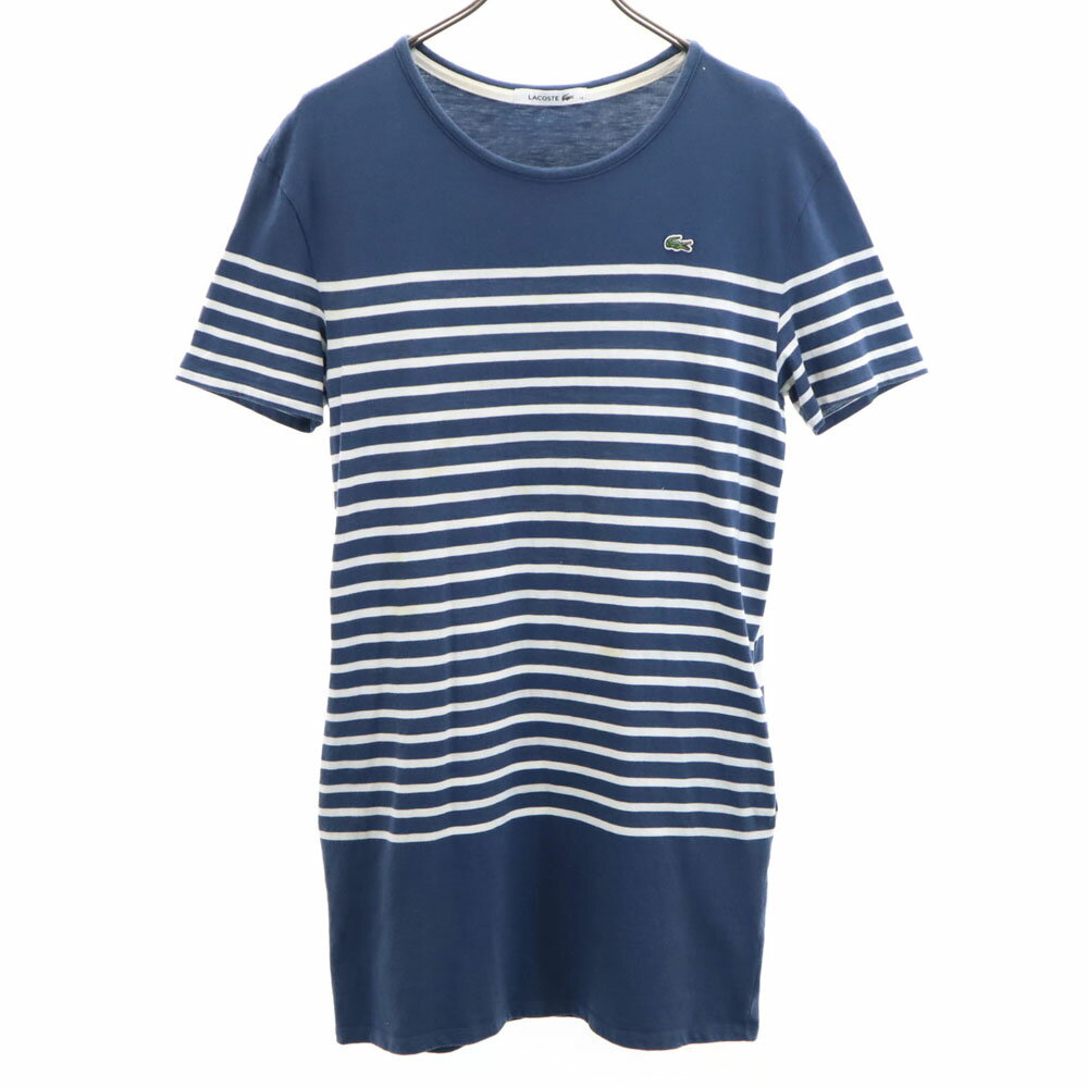 古着 LACOSTE ラコステ ボーダー柄 半袖 チュニック 34 ネイビー ワンピース レディース 【中古】