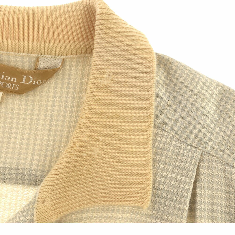古着 Christian Dior SPORTS クリスチャンディオール スポーツ 80s ウールブレンド 千鳥格子 長袖 オープンカラーシャツ M グリーン系×ベージュ オールド ヴィンテージ レディース 【中古】 【PD】