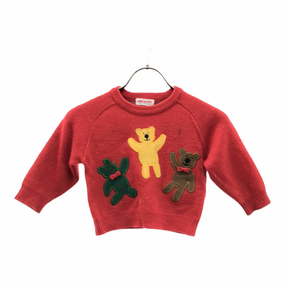 ミキハウス 日本製 くま 立体リボン 長袖 セーター T90-B52 レッド mikihouse ニット キッズ 【中古】