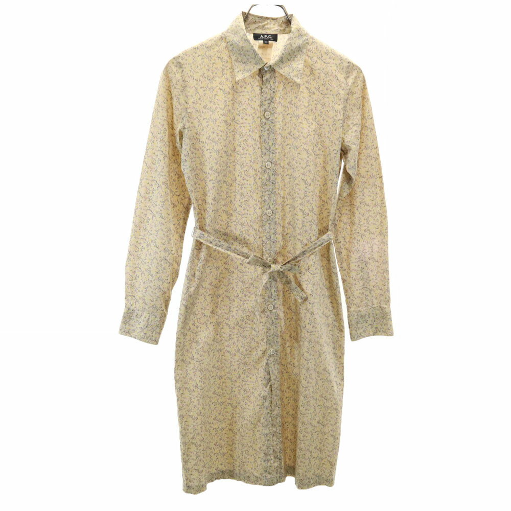古着 A.P.C. アーペーセー フランス製 総柄 長袖 シャツワンピース 36 イエロー系 レディース 【中古】 【PD】