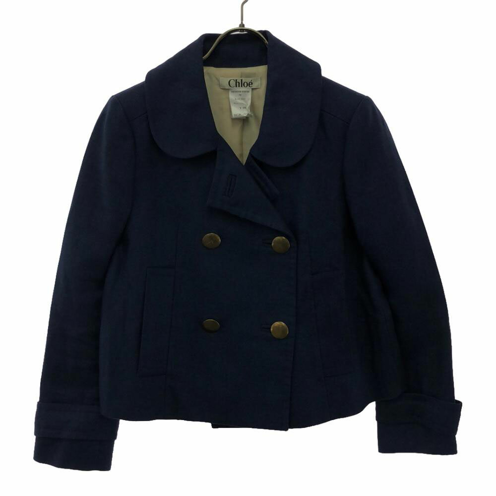 古着 Chloe クロエ フランス製 リネンブレンド ジャケット T36 ネイビー レディース 【中古】 【PD】