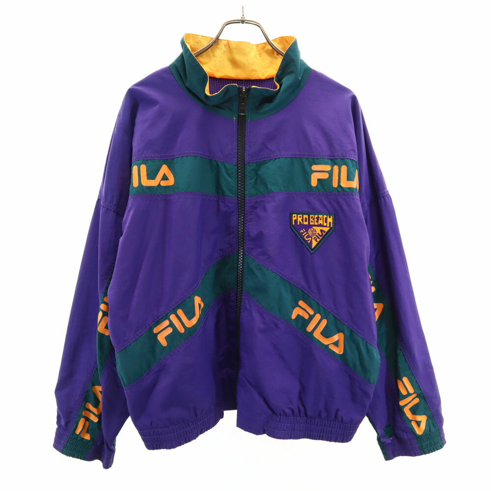 古着 FILA フィラ 90s オールド USA製 ナイロンジャケット M パープル 裏メッシュ メンズ 【中古】