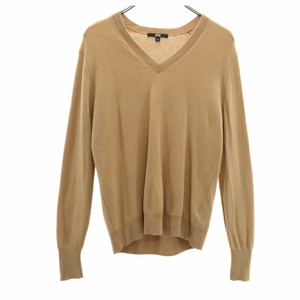 ユニクロ カシミヤ100％ 長袖 Vネック セーター L ベージュ UNIQLO ニット レディース 【中古】のサムネイル